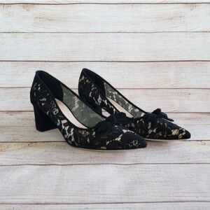 Kate Spade Lace Leather & Suede Pointy Toe Block Heel Shoes Black Size 8